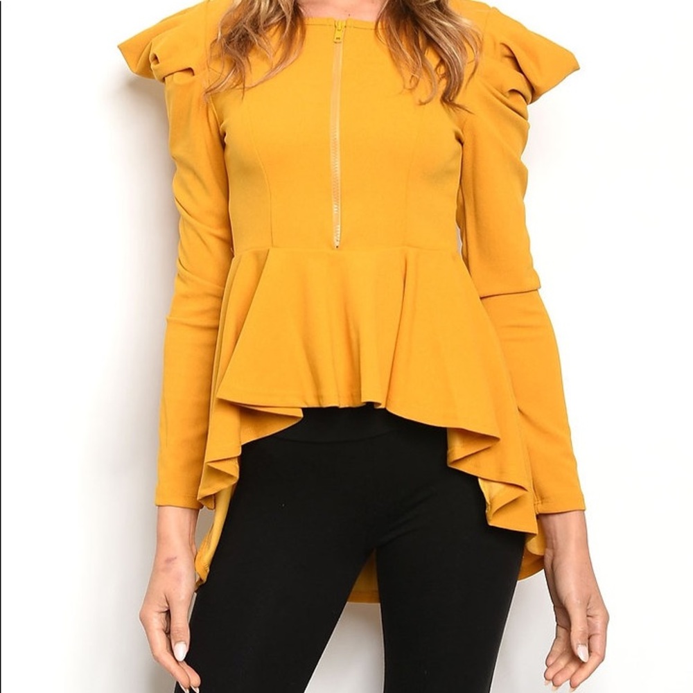 Hi-Low Peplum Sweater Tunic Top Statement Piece Mustard Yellow S M L